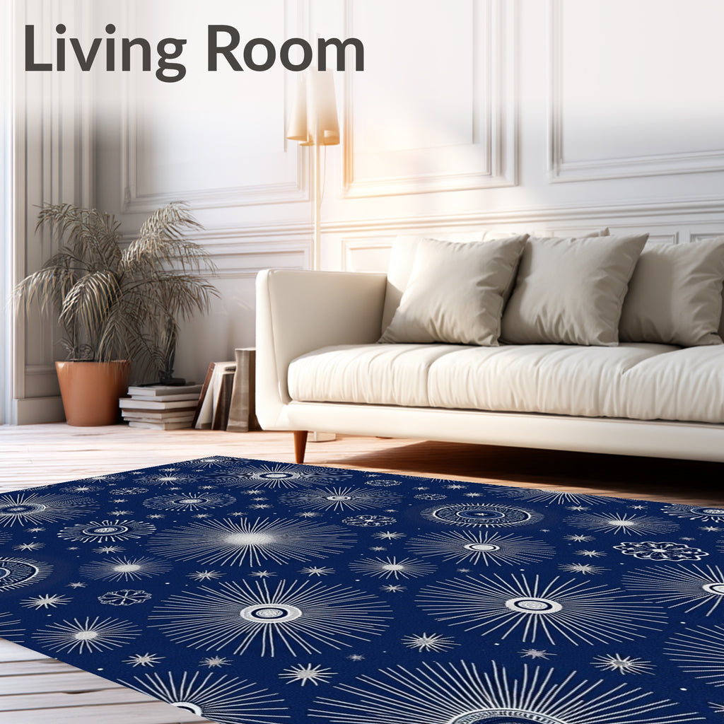 Navy White Sunburst Medallion Rug