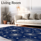 Navy White Sunburst Medallion Rug