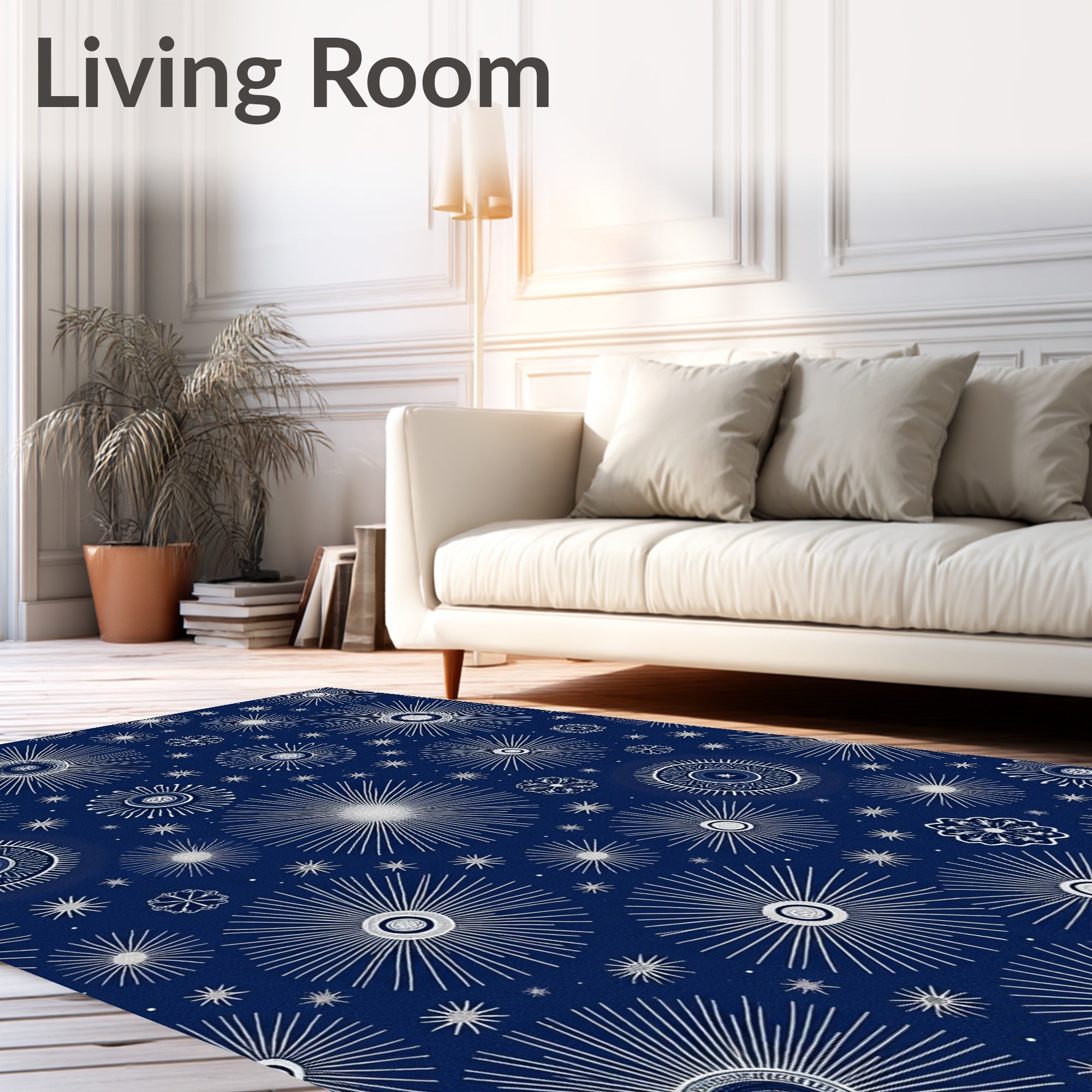 Navy White Sunburst Medallion Rug