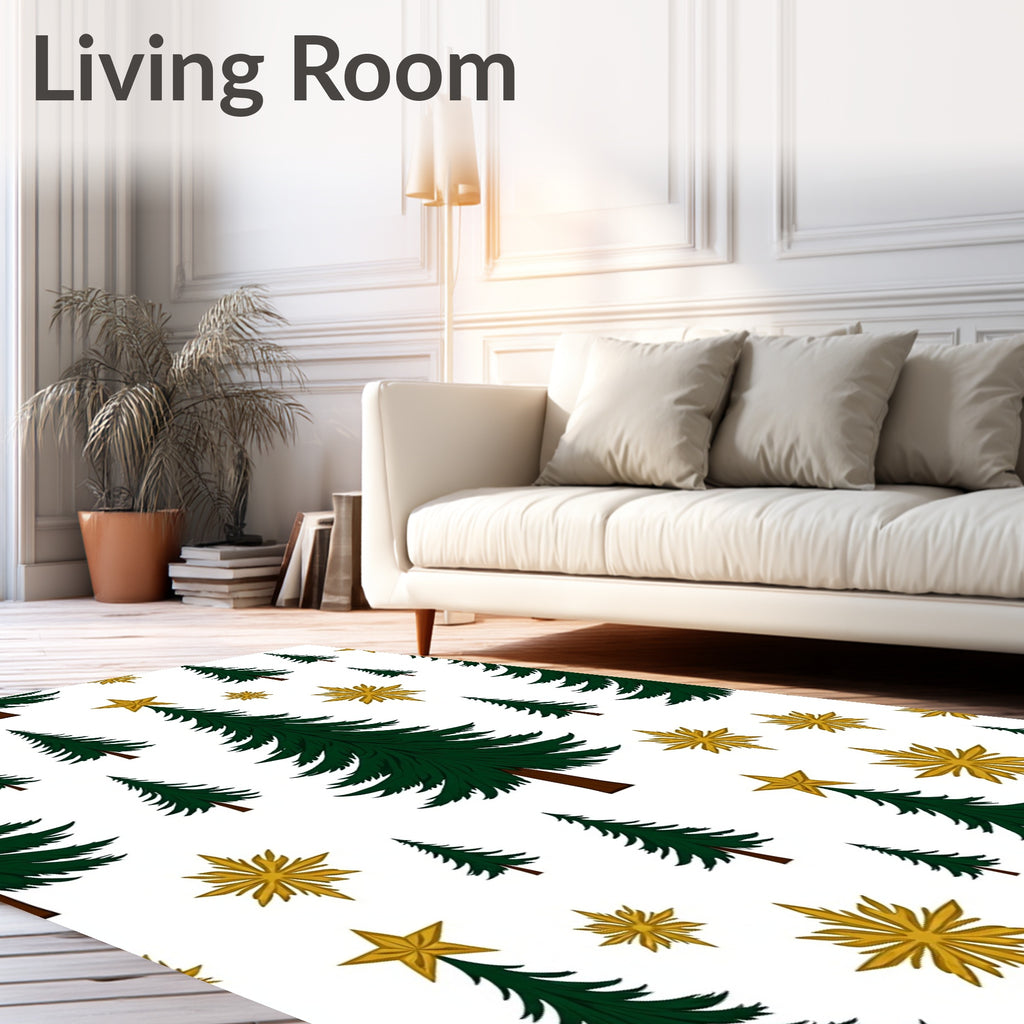 Green Fir Trees Gold Star Splash Rug