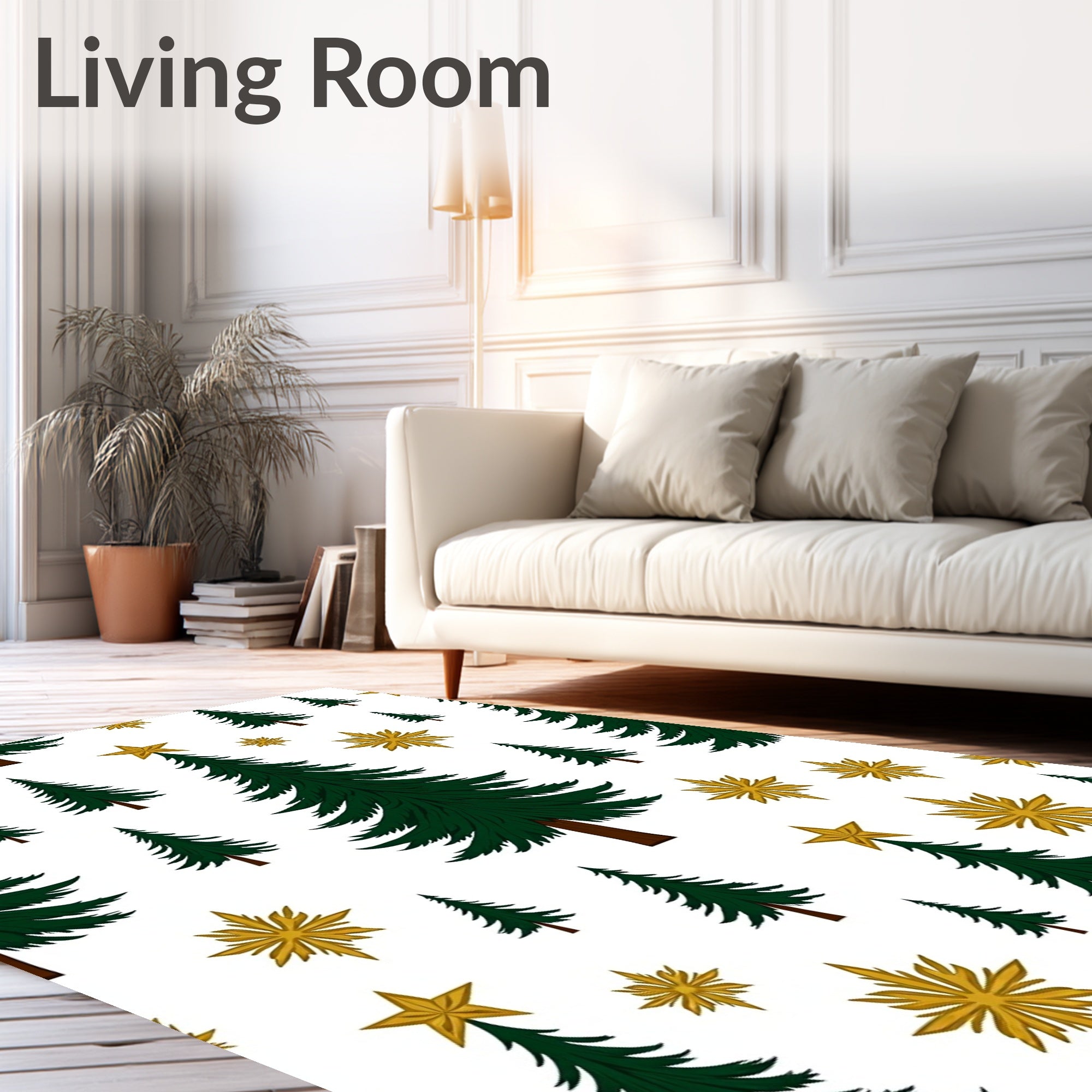 Green Fir Trees Gold Star Splash Rug