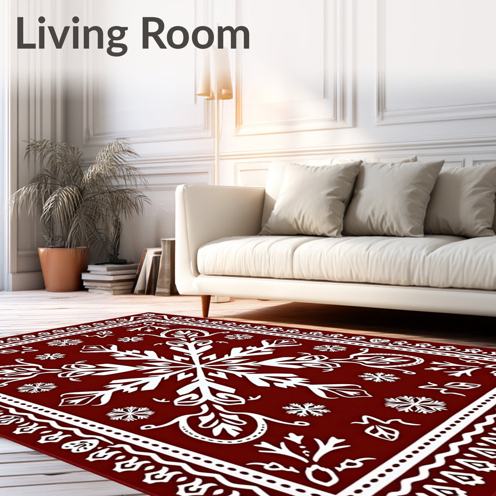 Burgundy Snowflake Floral Border Rug