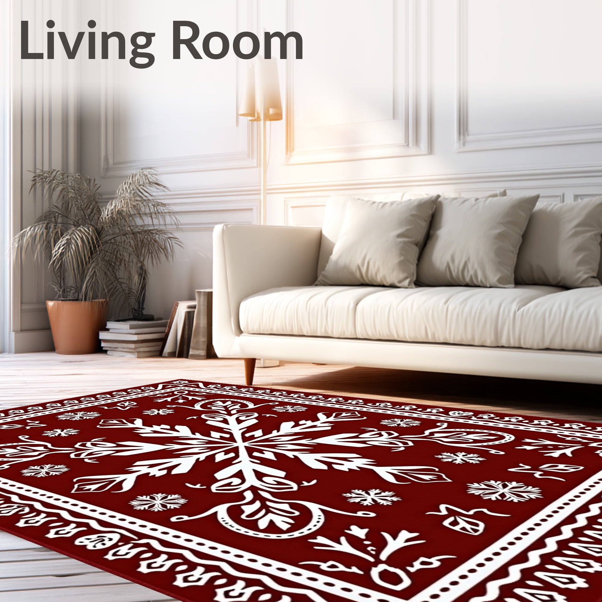 Burgundy Snowflake Floral Border Rug
