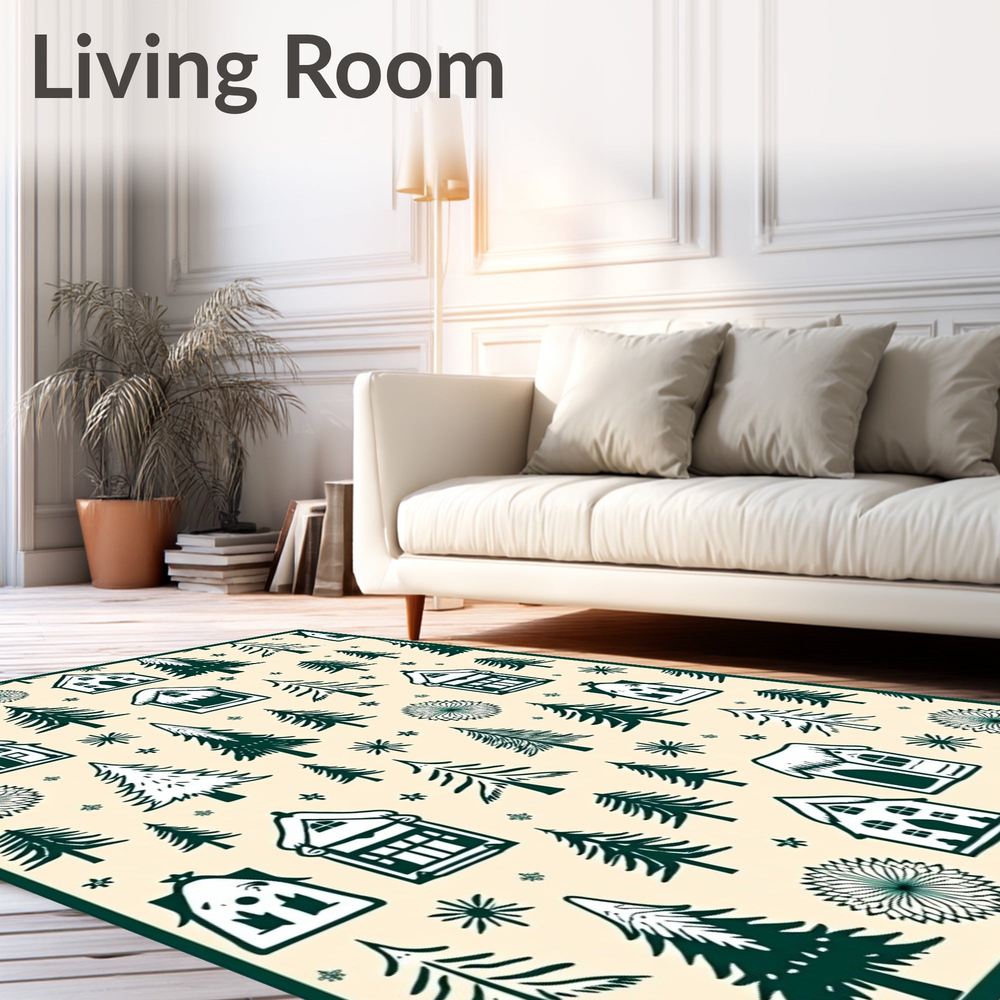 Cozy Forest Cabins and Evergreen Trees Rug