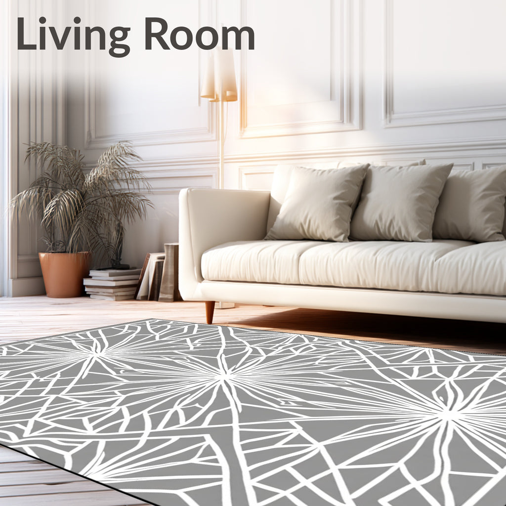 Gray White Geometric Sunburst Rug