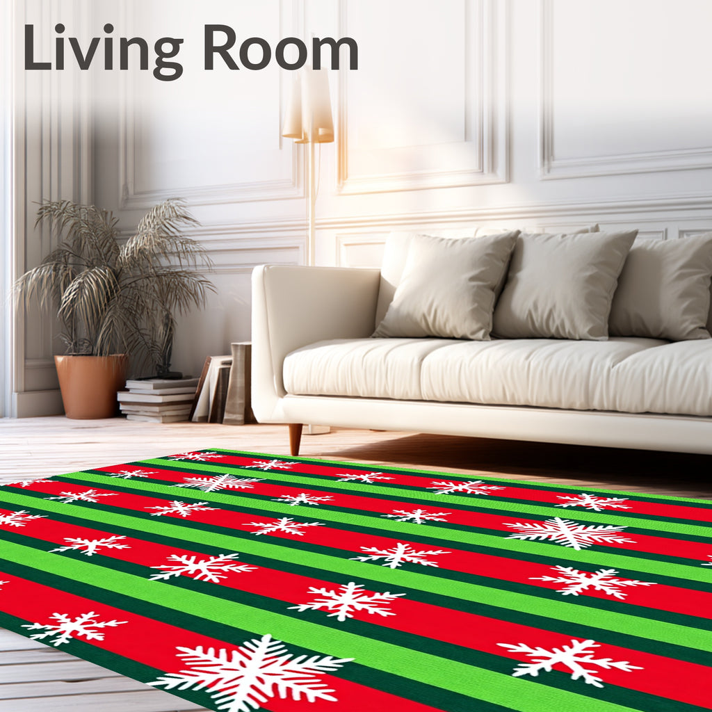 Christmas Red Green Snowflake Stripes Rug