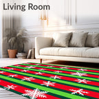 Christmas Red Green Snowflake Stripes Rug