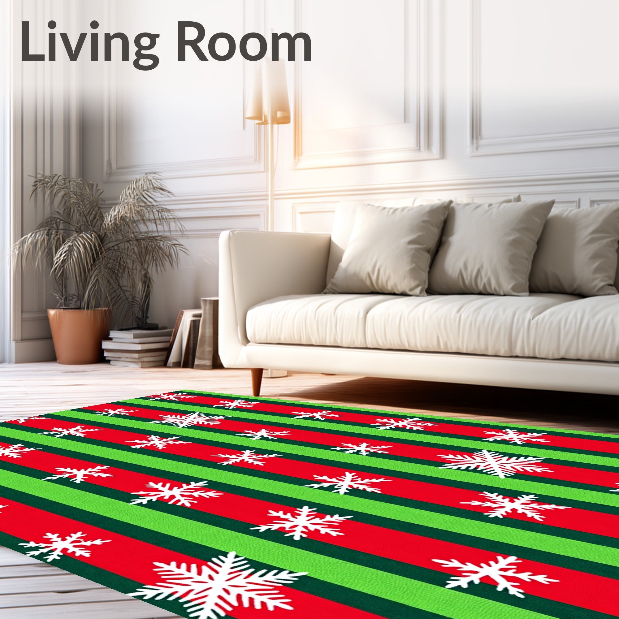 Christmas Red Green Snowflake Stripes Rug