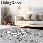 Monochromatic Geometric Flower Sunburst Rug