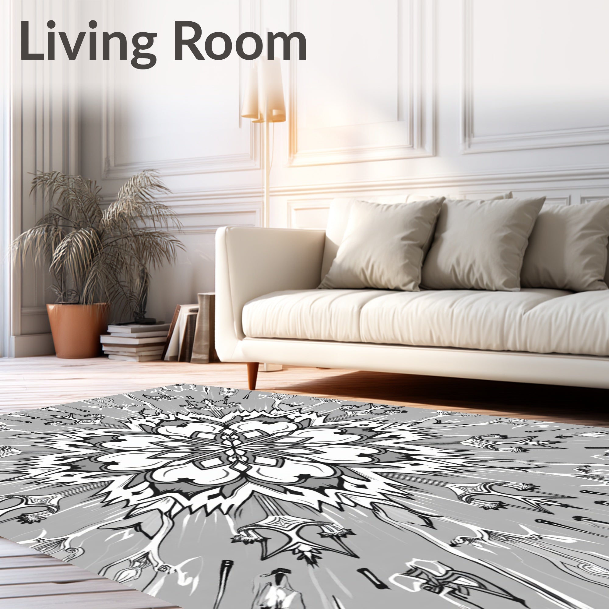 Monochromatic Geometric Flower Sunburst Rug