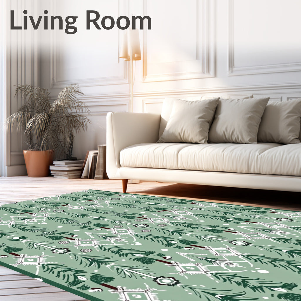 Earthy Green Forest Trees Medallion Rug