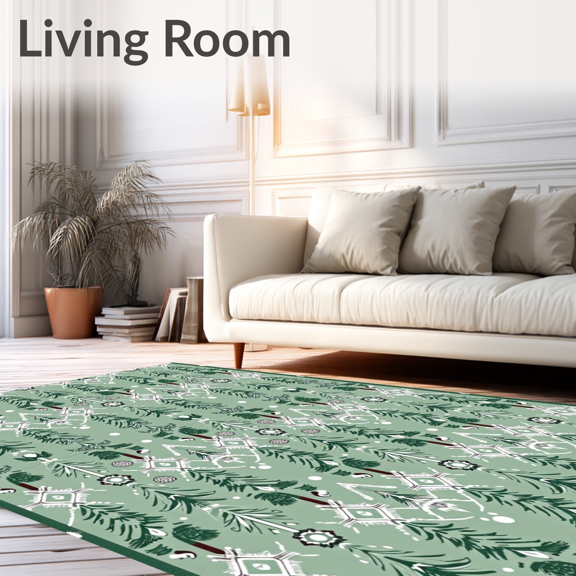 Earthy Green Forest Trees Medallion Rug