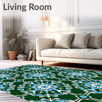 Emerald Blue White Floral Medallion Rug