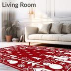 Christmas Red White Snowman Tree Border Rug