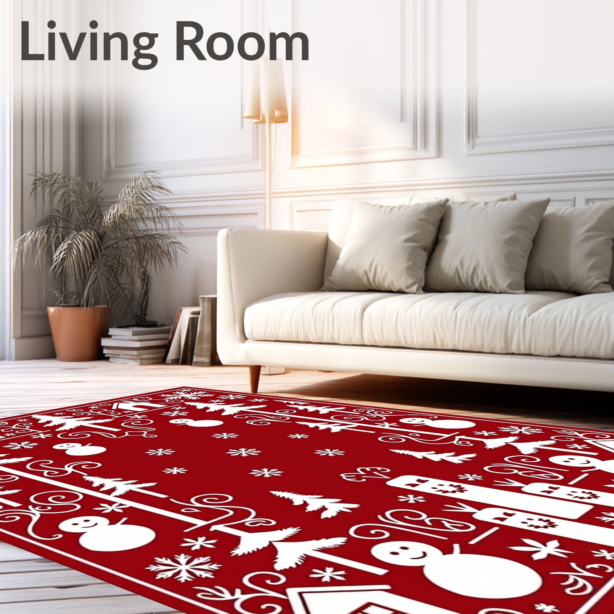 Christmas Red White Snowman Tree Border Rug
