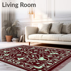Burgundy Mint Abstract Figure Medallion Rug