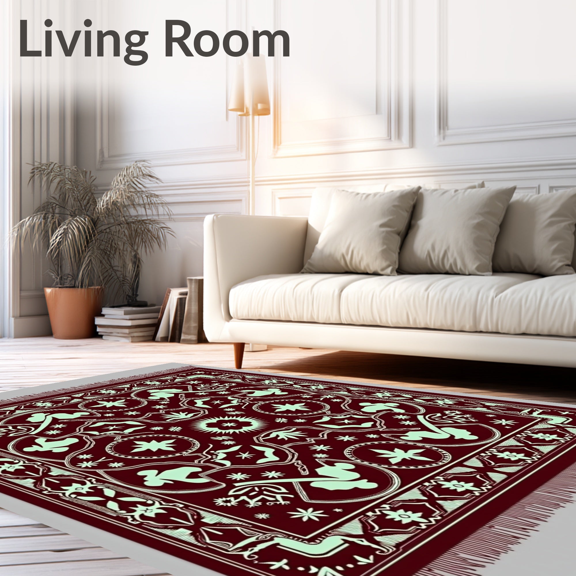 Burgundy Mint Abstract Figure Medallion Rug