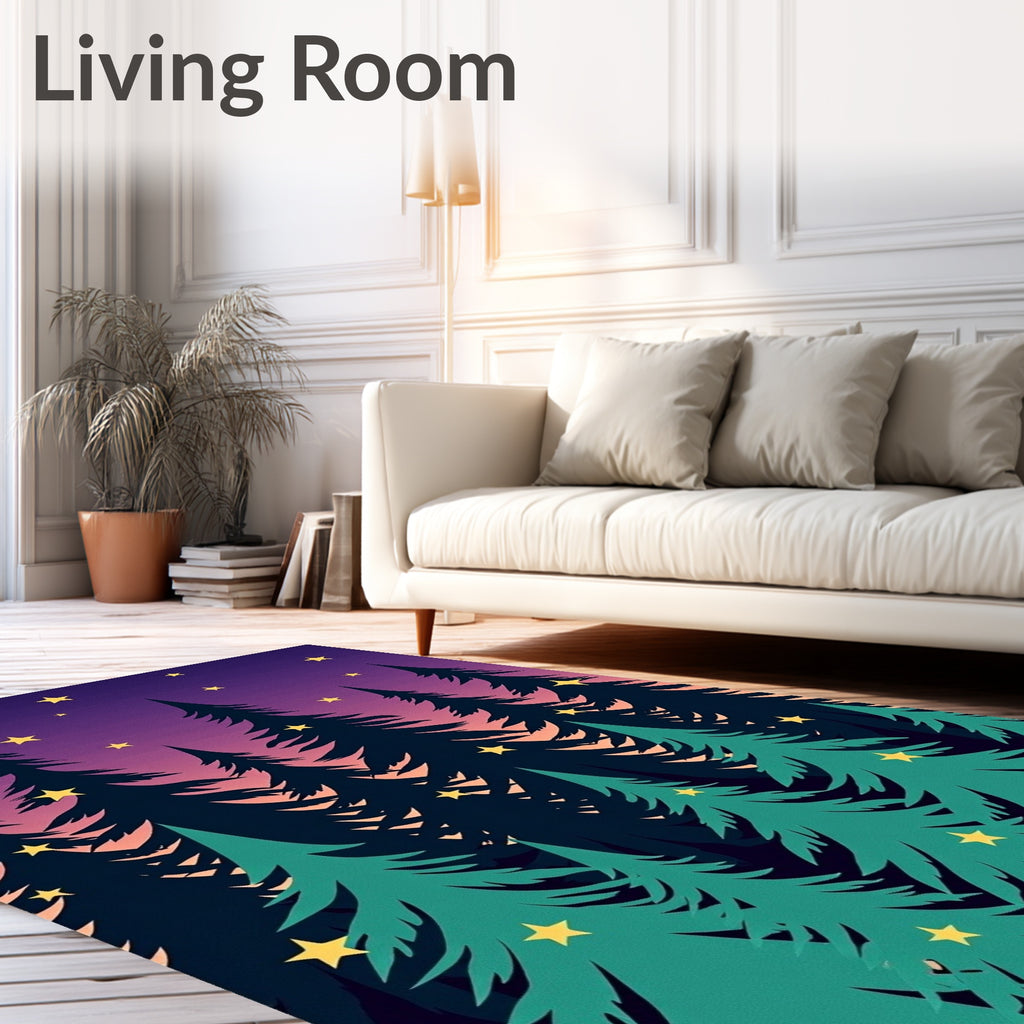 Night Sky Forest Starry Trees Rug