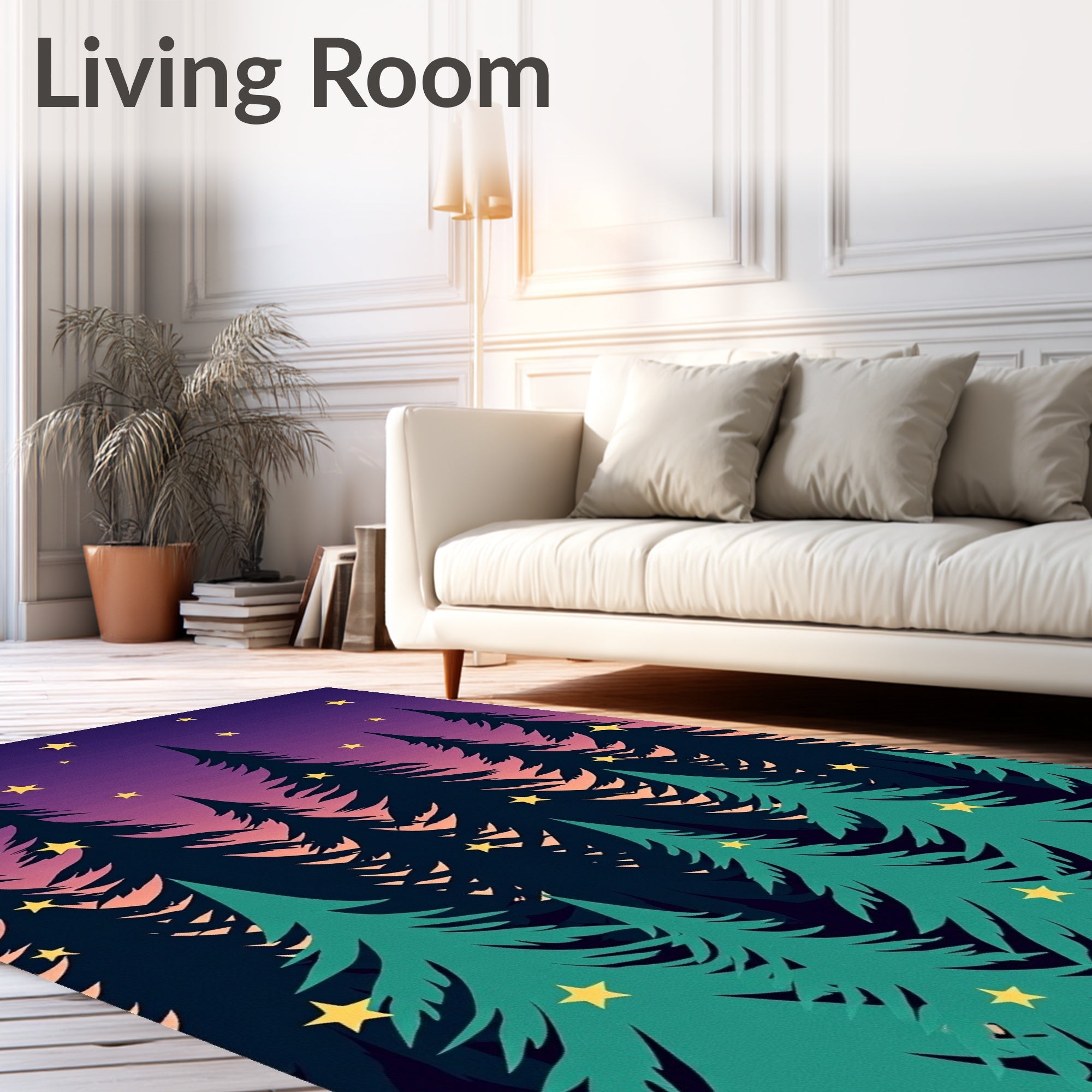 Night Sky Forest Starry Trees Rug