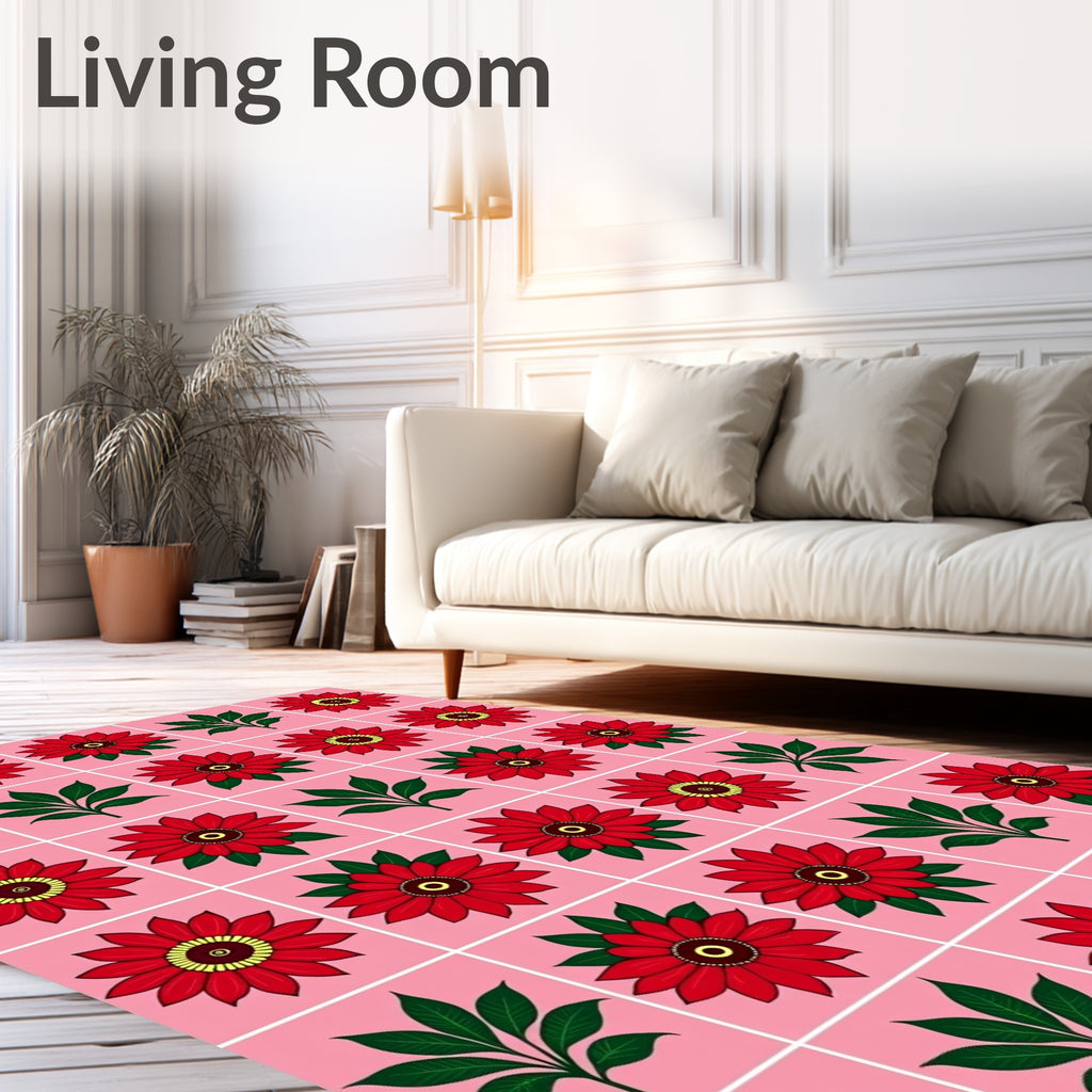 Red Dahlia Blossom Pink Background Rug