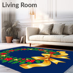 Festive Blue Wreath with Gold Bow Rug