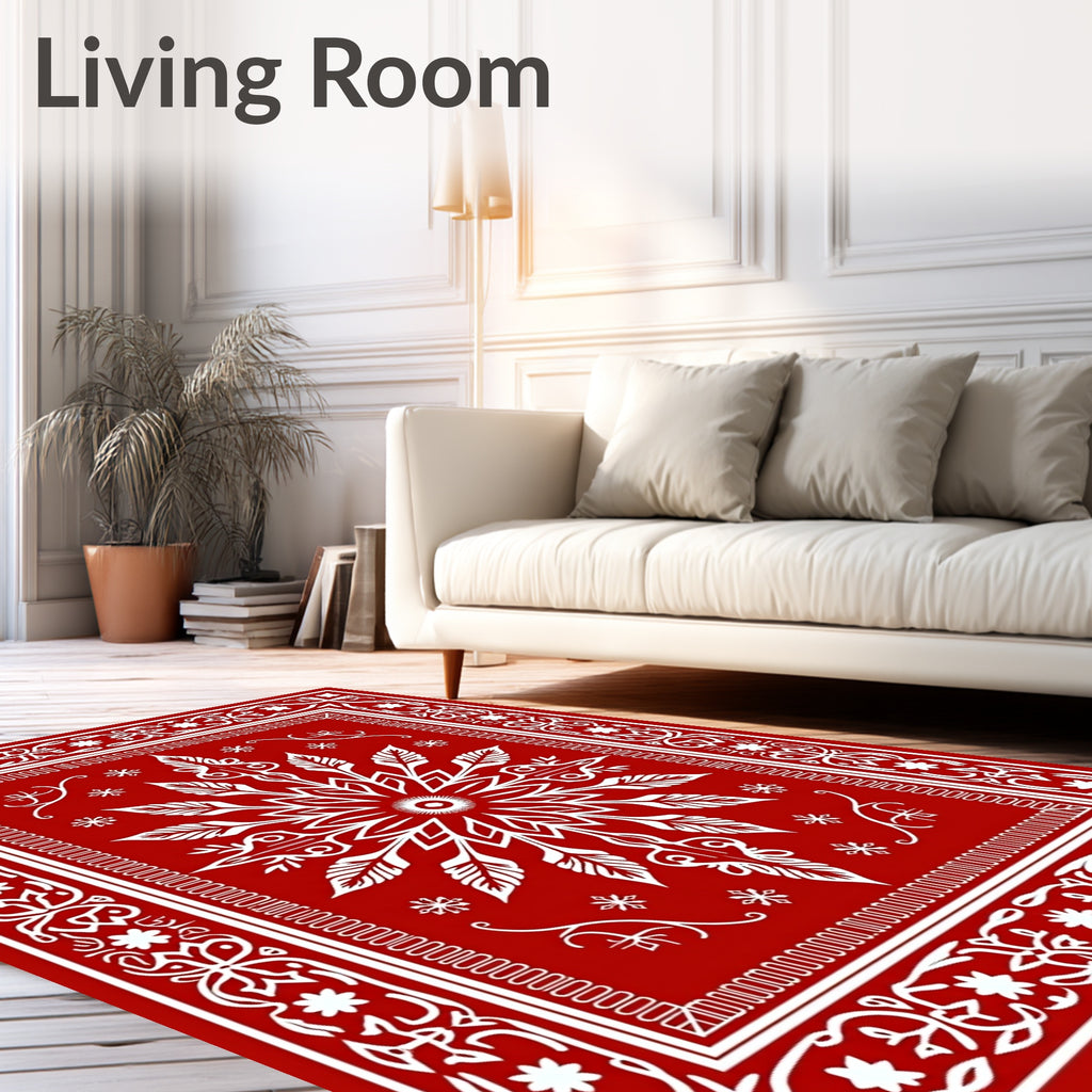 Vibrant Red Floral Medallion Art Rug