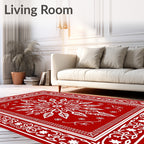 Vibrant Red Floral Medallion Art Rug