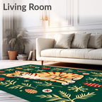 Ginger Cat with Snowflakes and Ornaments Rug