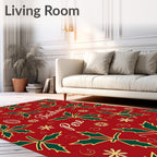 Christmas Holly Snowflake Scroll Red Rug
