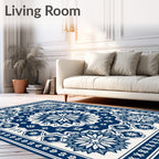Classic Blue Floral Medallion Arrangement Rug
