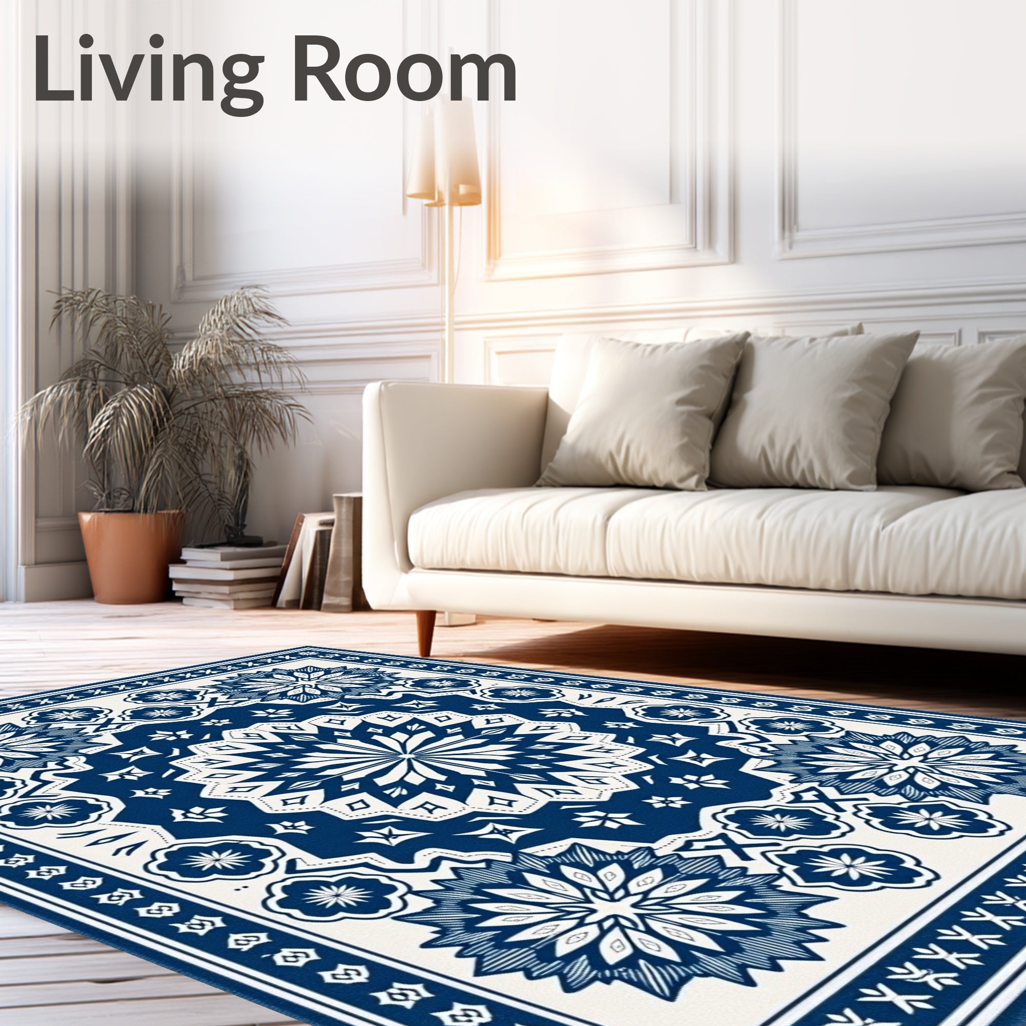 Classic Blue Floral Medallion Arrangement Rug