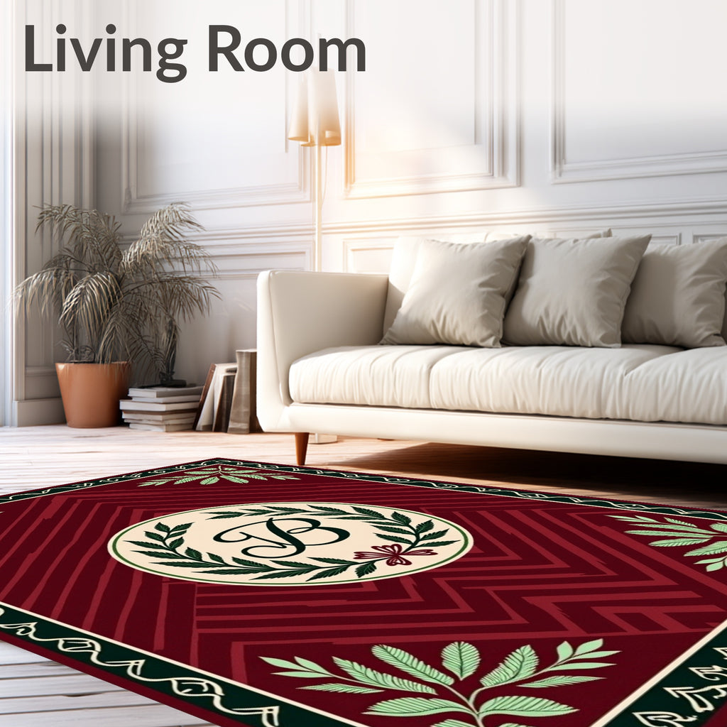 Elegant Burgundy Laurel Letter B Rug