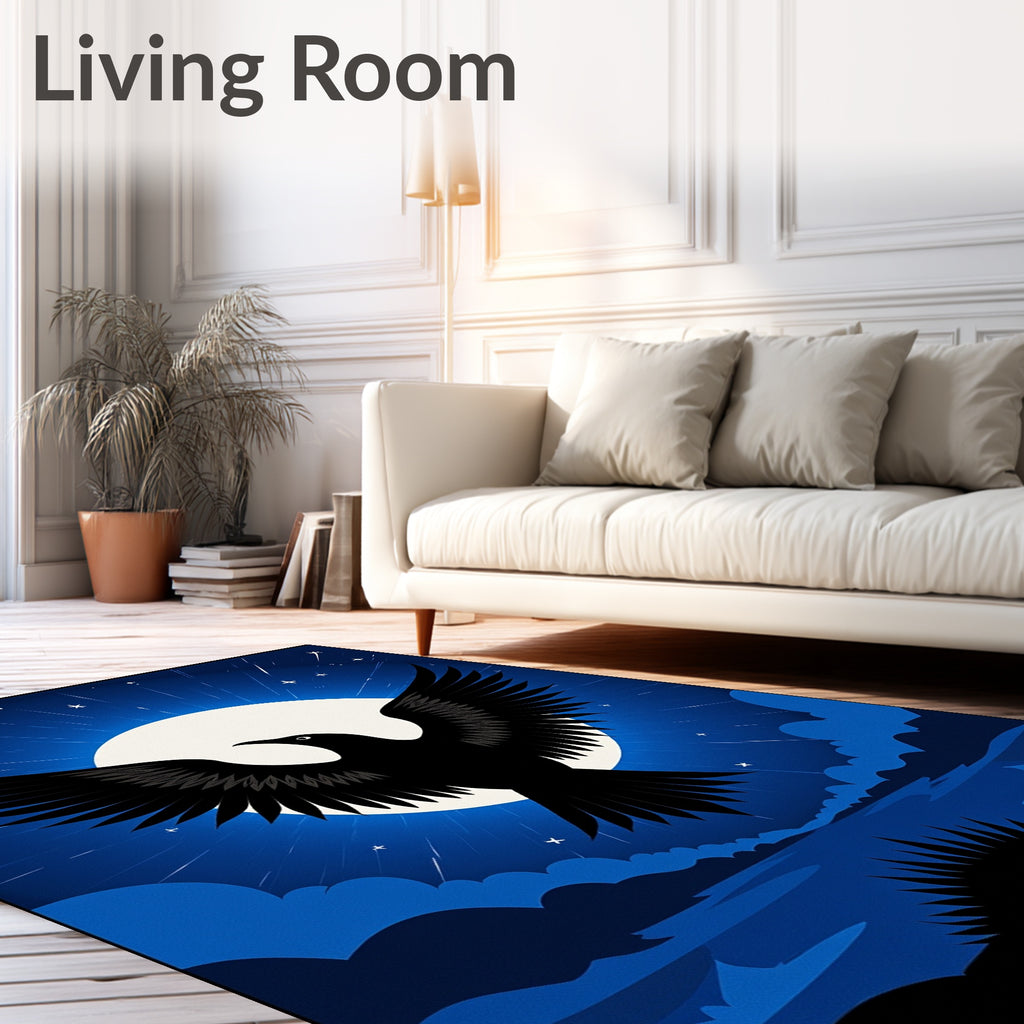 Flying Black Crow Moon Night Rug