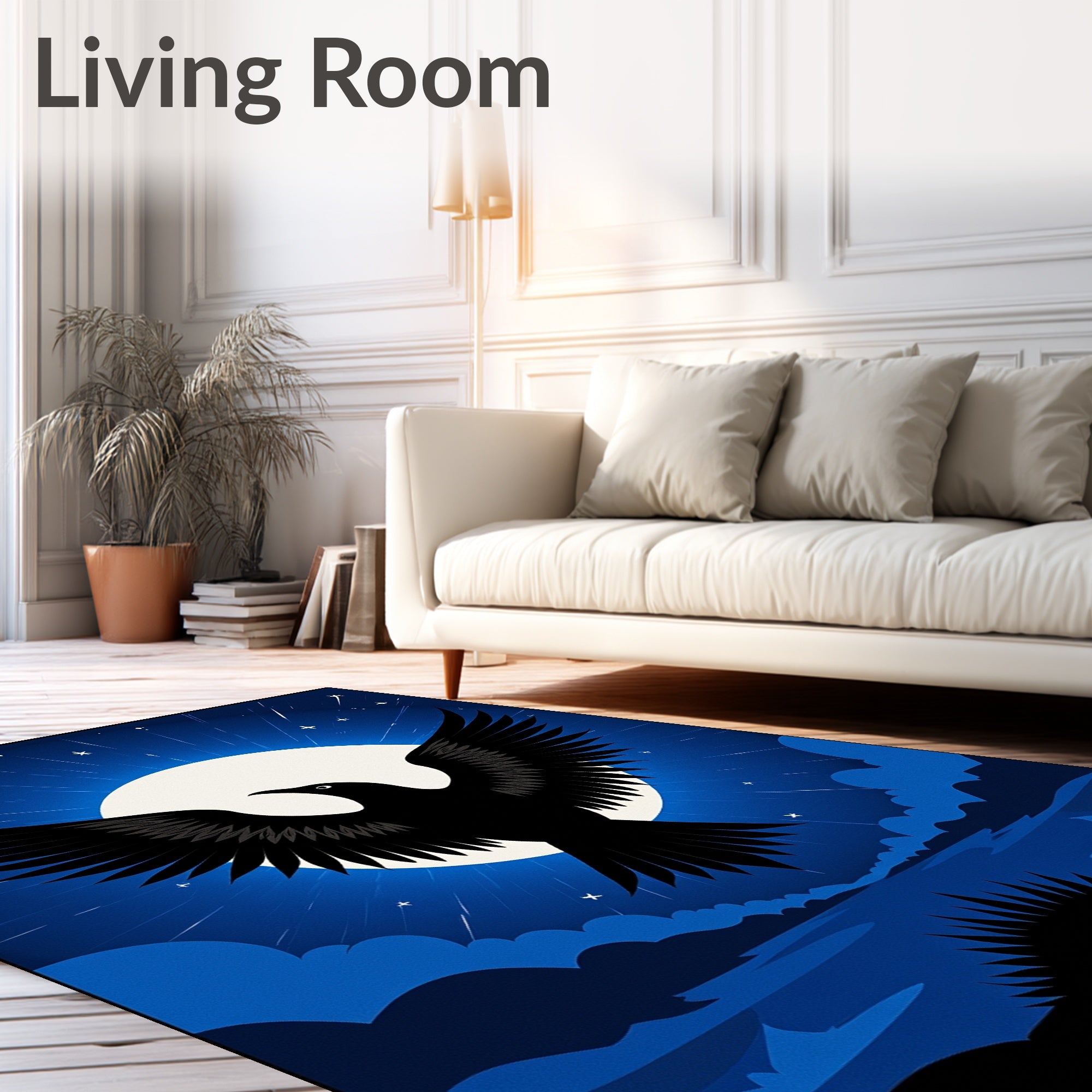 Flying Black Crow Moon Night Rug