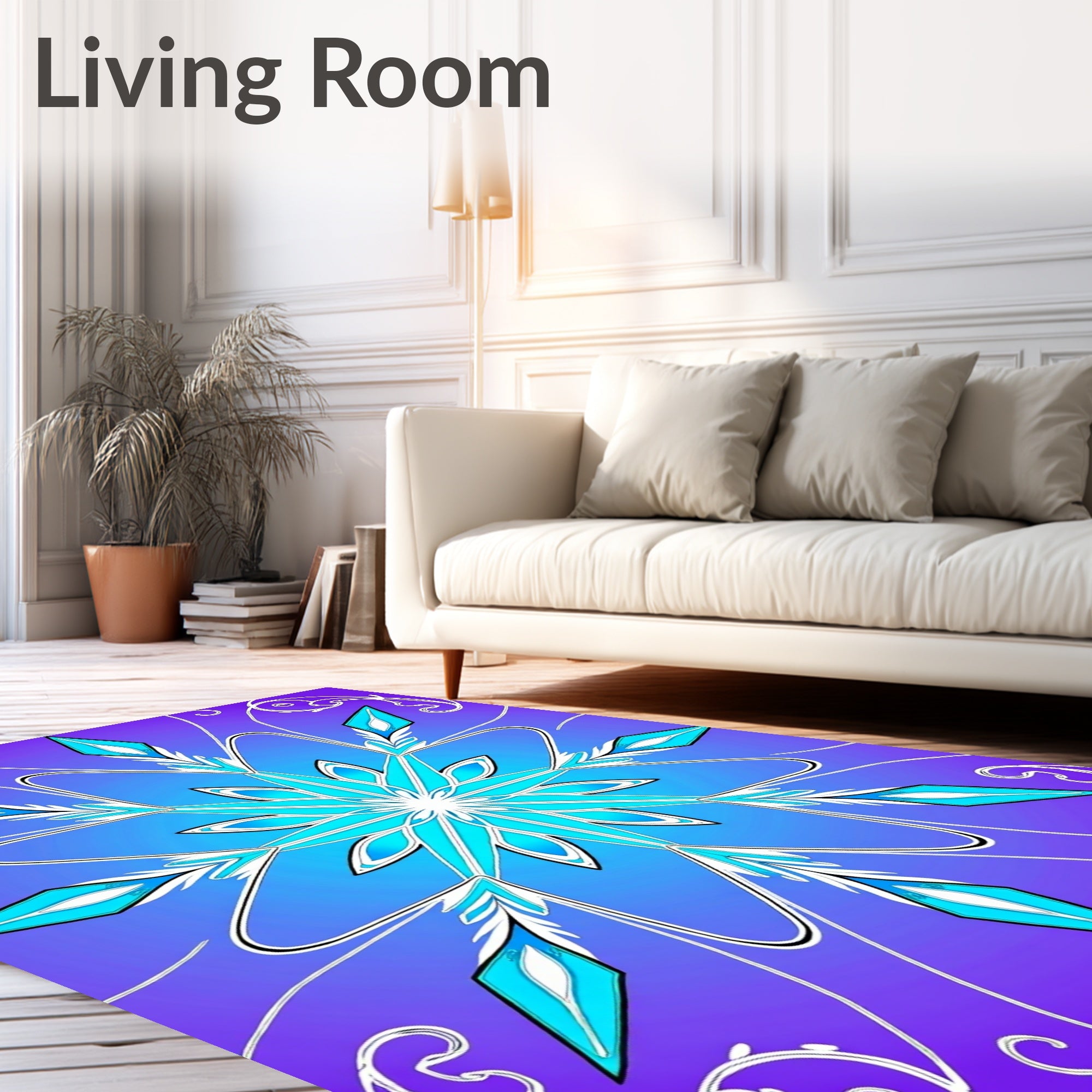 Aquamarine Snowflake Floral Swirl Rug