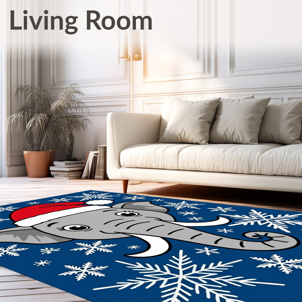 Festive Elephant Snowflakes Christmas Rug