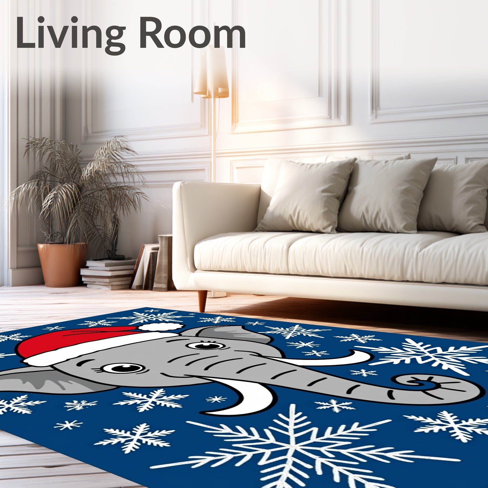 Festive Elephant Snowflakes Christmas Rug