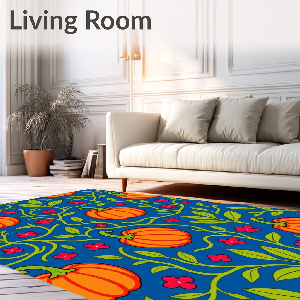 Bold Orange Pumpkin Vine Motif Rug