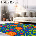 Bold Orange Pumpkin Vine Motif Rug