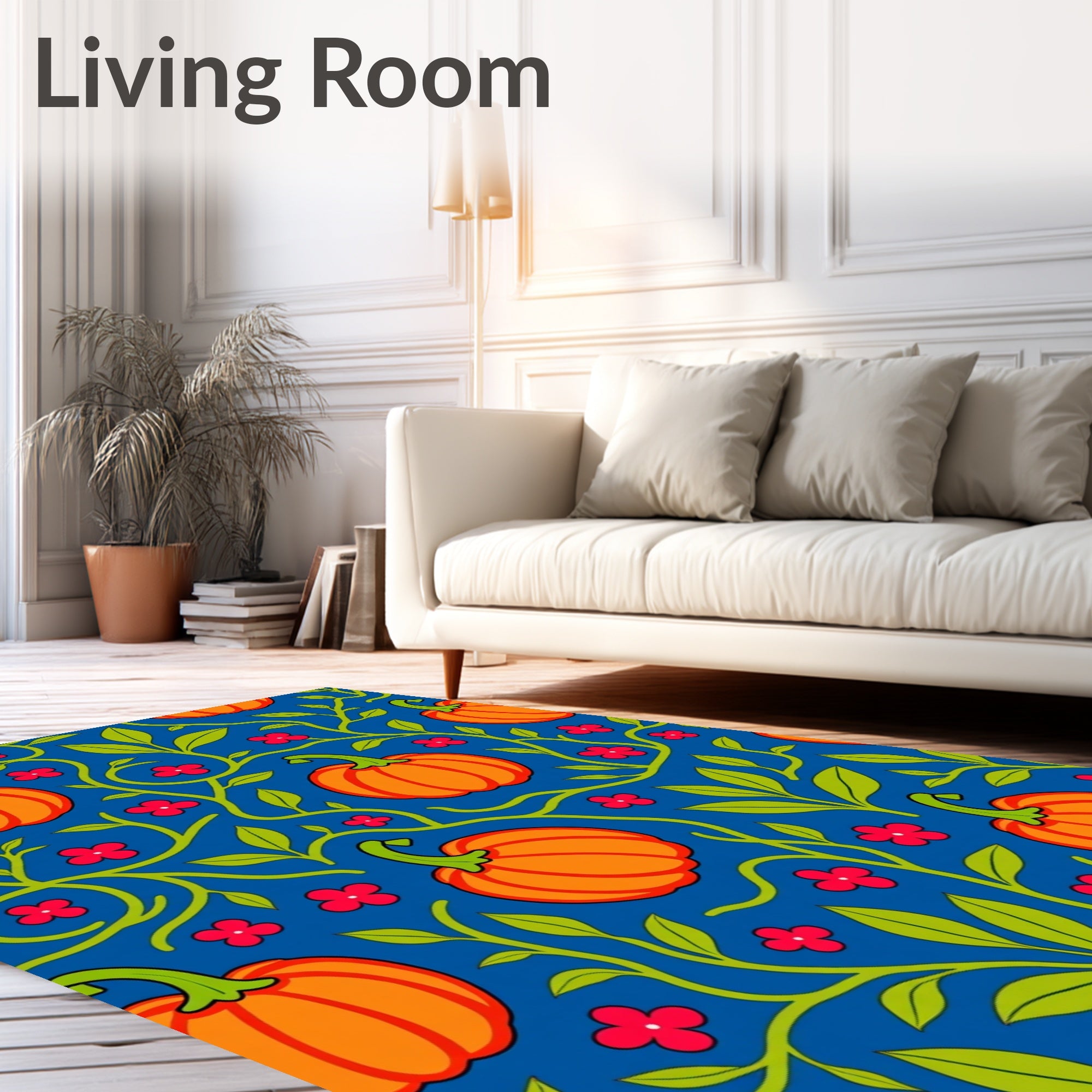 Bold Orange Pumpkin Vine Motif Rug