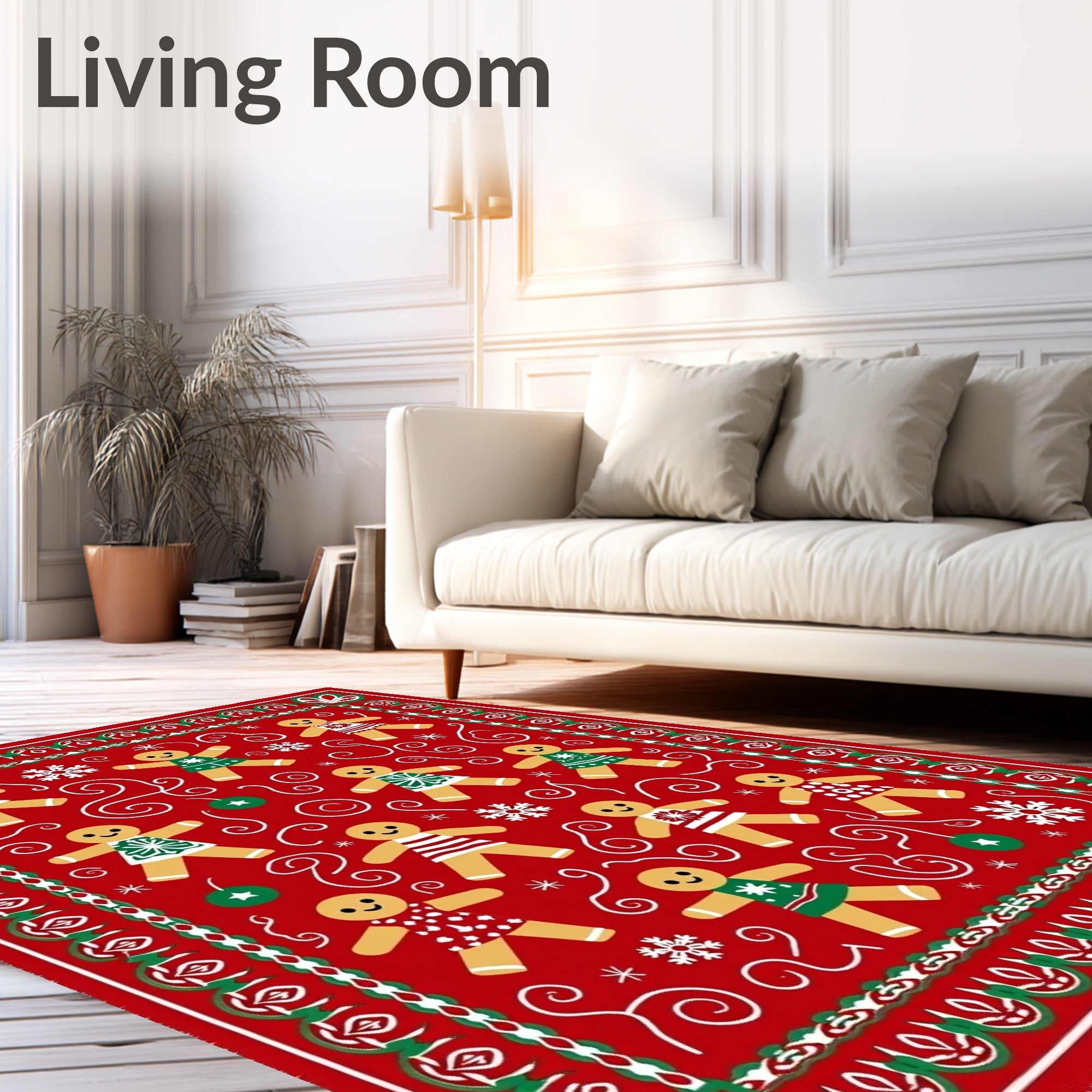 Festive Red Gingerbread Man Holiday Rug