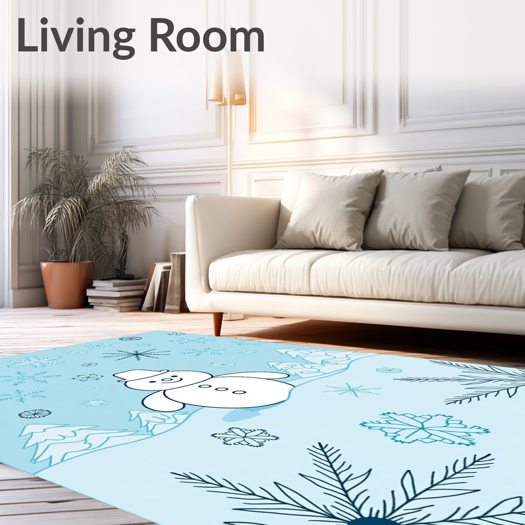 Charming Snowman Snowflake Winter Scene Rug