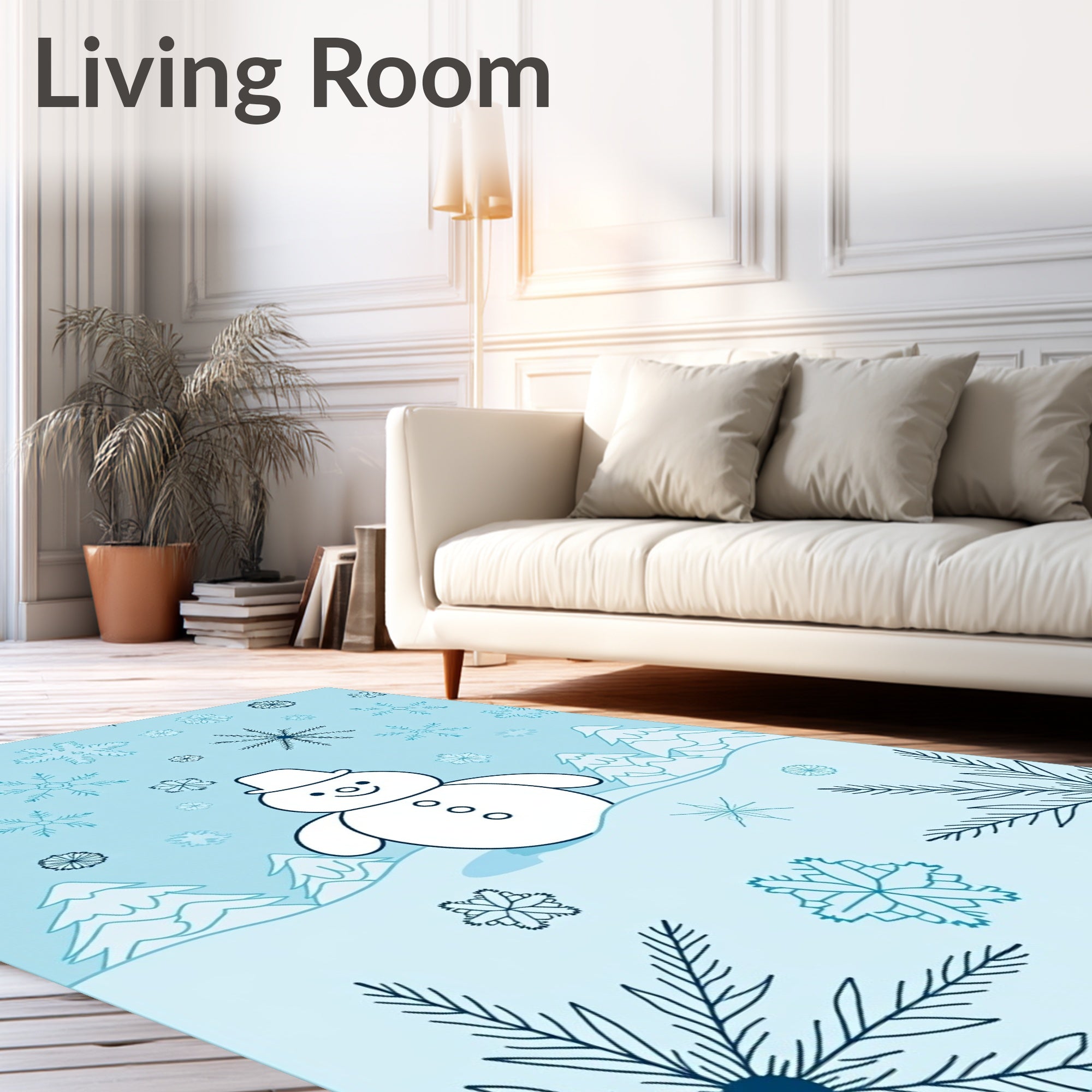 Charming Snowman Snowflake Winter Scene Rug