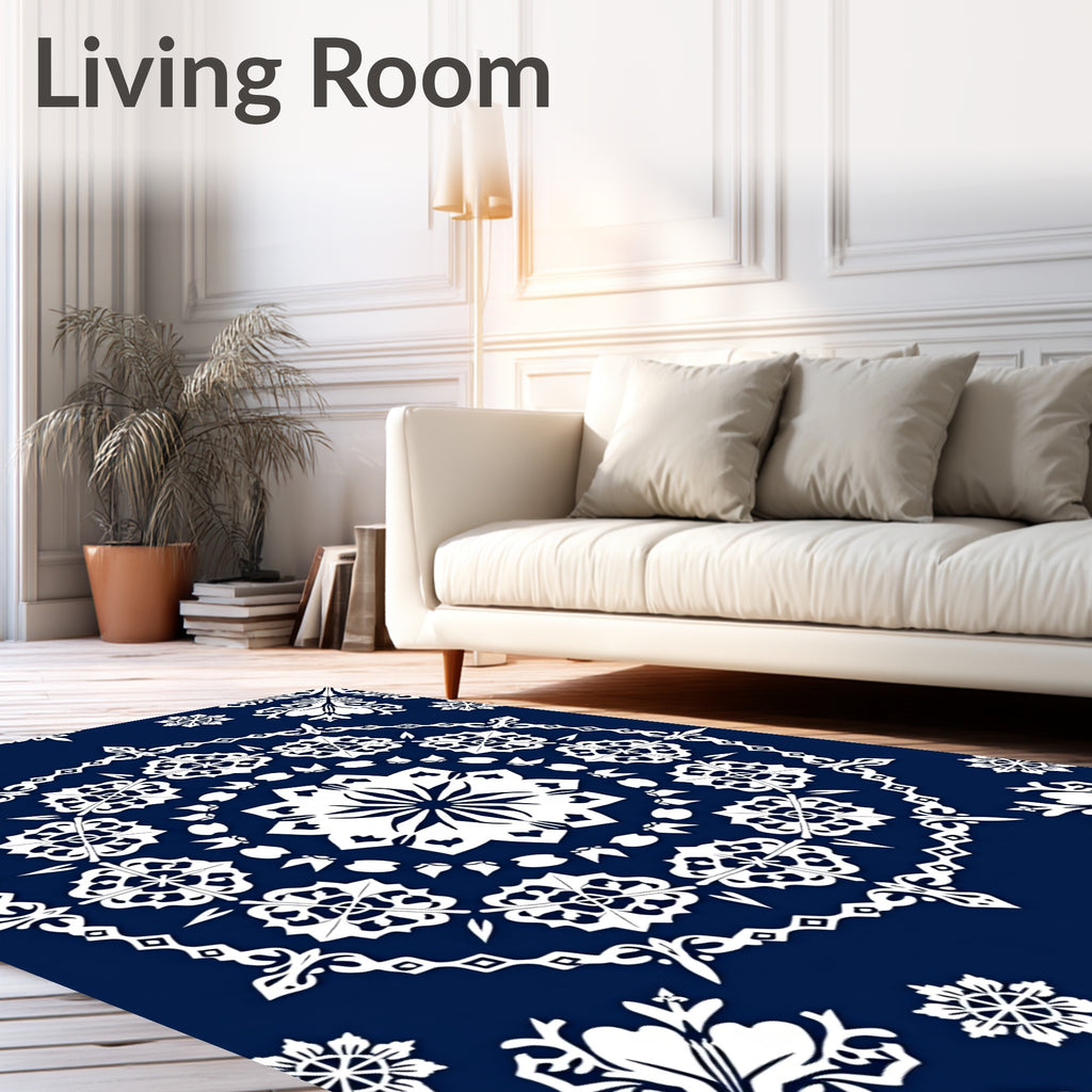 Deep Blue Intricate Floral Medallion Rug