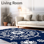 Deep Blue Intricate Floral Medallion Rug