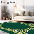 Golden Green Floral Scroll Frame Rug