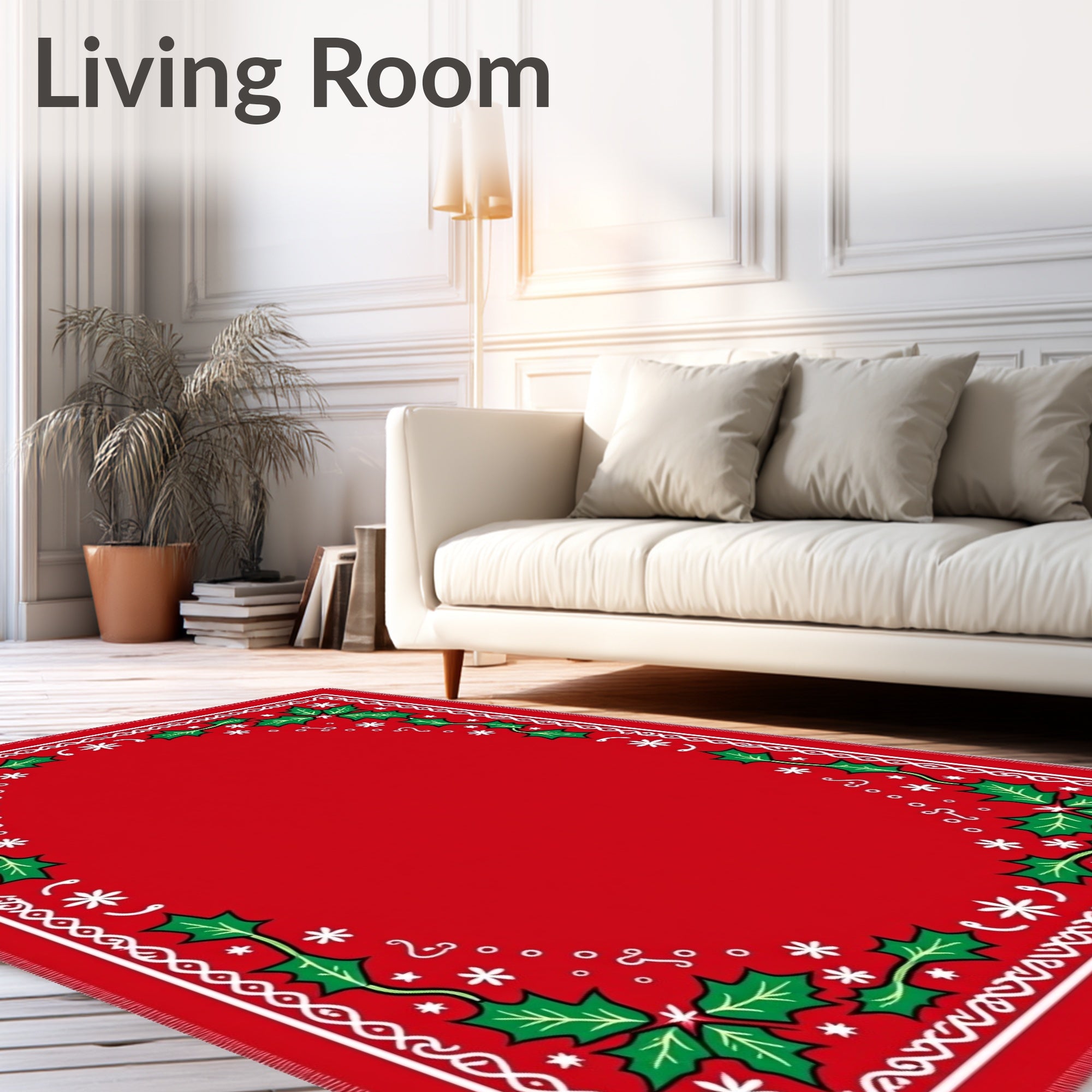 Festive Red Holly Berry Border Rug