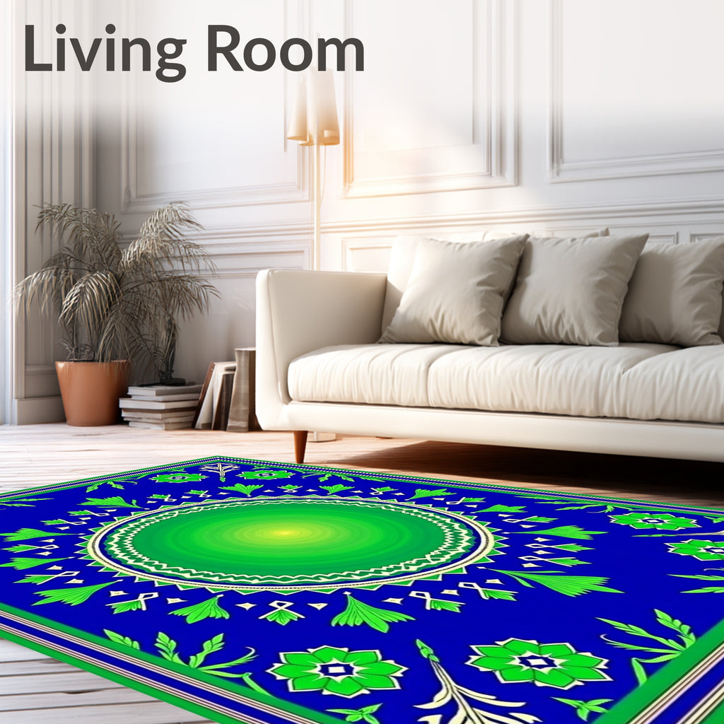 Vibrant Blue Green Floral Medallion Rug