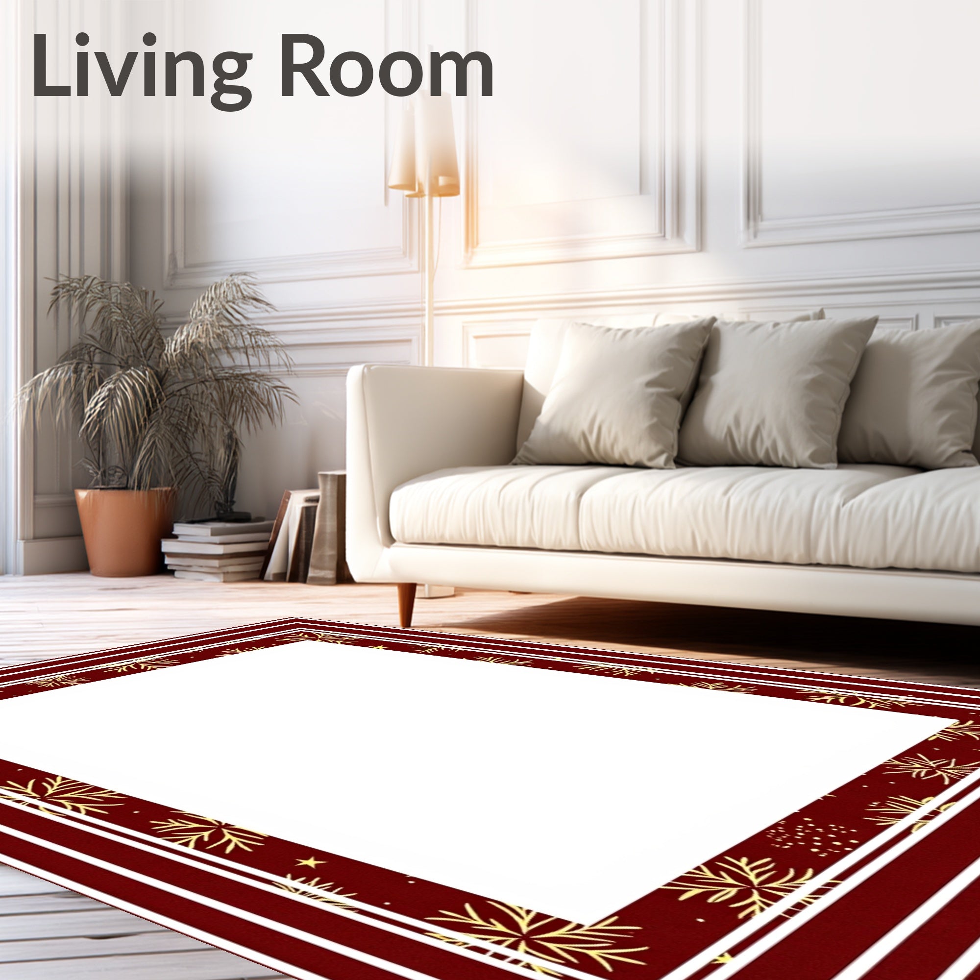 Crimson Gold Snowflake Border Rug