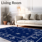 Deep Blue White Snowflake Winter Border Rug